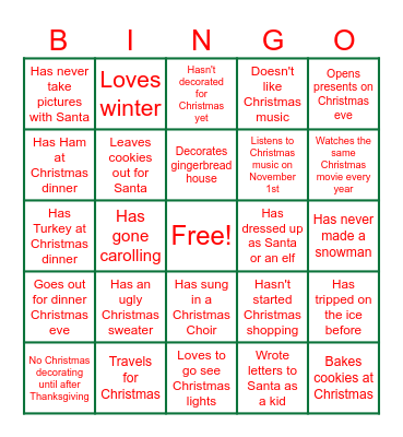 Christmas BINGO! Find Someone who... Bingo Card