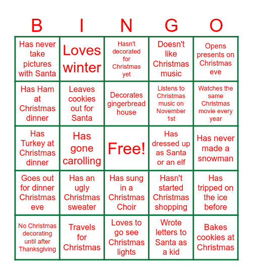 Christmas BINGO! Find Someone who... Bingo Card