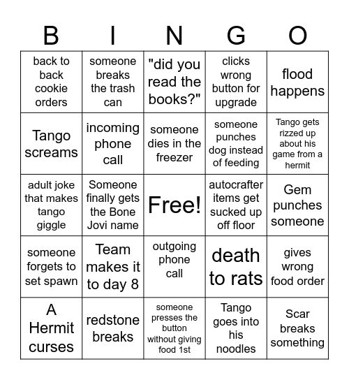 Hungry Hermits Bingo Card