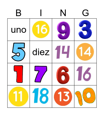 Números del 0 al 20 Bingo Card