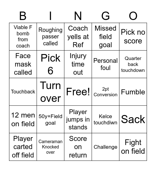 FB Sunday Bingo Card