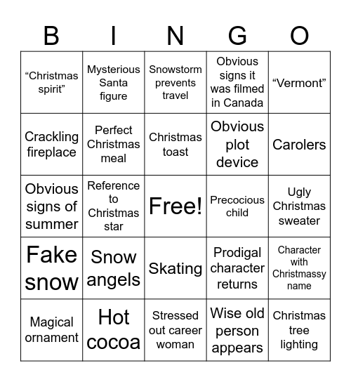 Christmas movie bingo Card