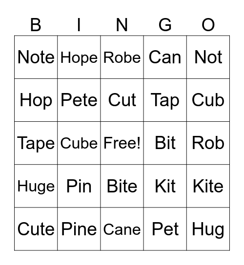Short Vowel Vs Long Vowel (Magic E) Bingo Card