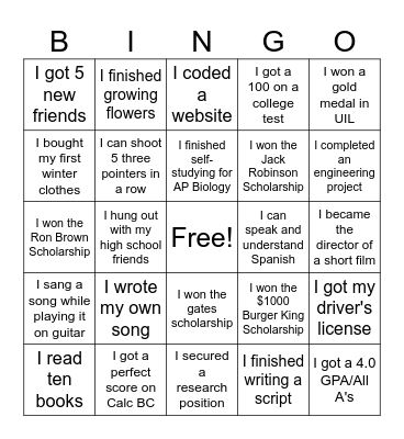 Life Goal Bingo Card