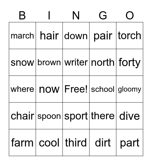 Phonics Bingo Card