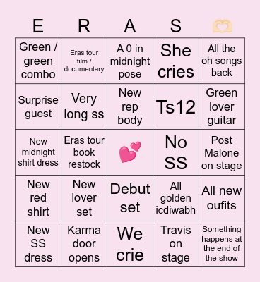 LAST ERAS TOUR SHOW BINGO Card