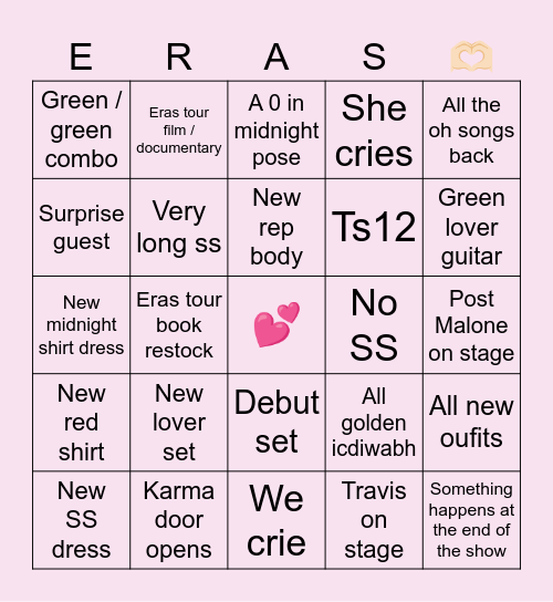 LAST ERAS TOUR SHOW BINGO Card