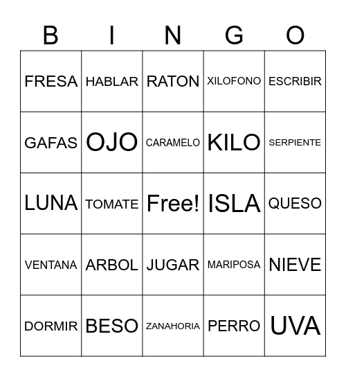 SPANISH ALPHABET Bingo Card