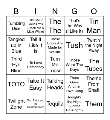 "T" Time Bingo Card