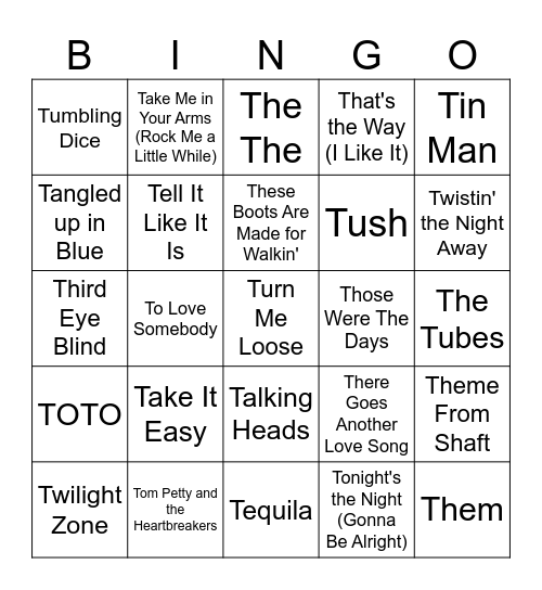 "T" Time Bingo Card