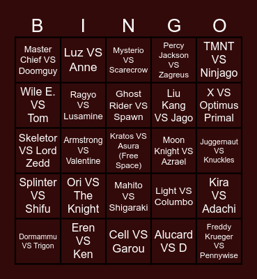 Death Battle Bingo Card