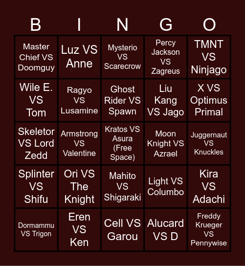 Death Battle Bingo Card