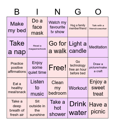 Self Care Bingo Card