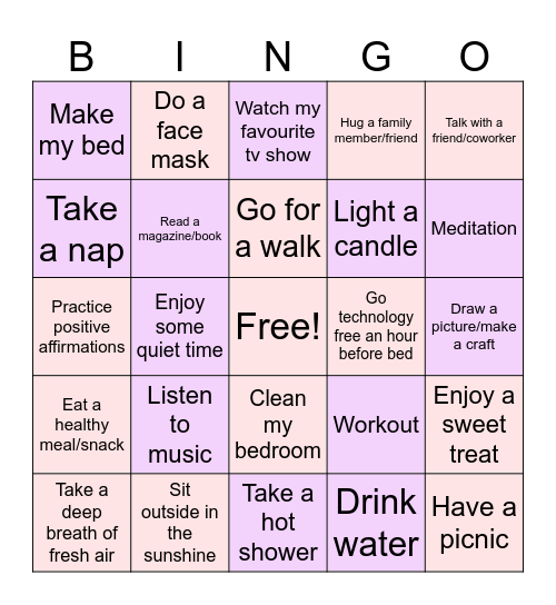Self Care Bingo Card