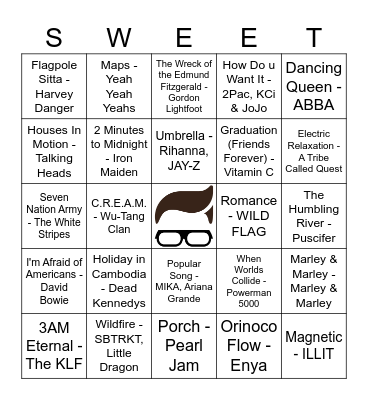 Collab Night Sweet Avenue Music Bingo Card