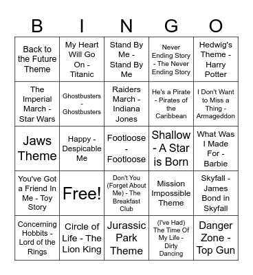 Hits from the Movies Bingo Card