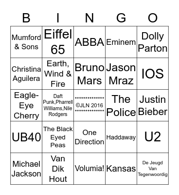 HTM Muziek Bingo Card