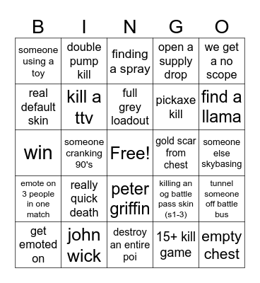 fortnite og bingo card Bingo Card