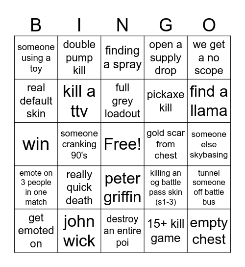 fortnite og bingo card Bingo Card