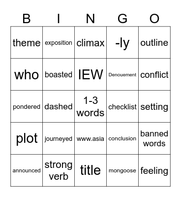Boy's class Bingo Card