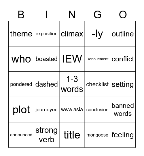 Boy's class Bingo Card