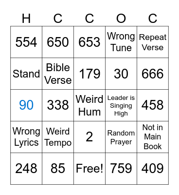 Singing Night Bingo Card