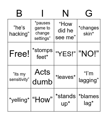 fortnite bingo Card
