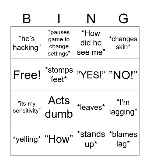 fortnite bingo Card