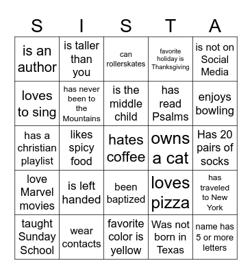 Meet and Greet Bingo Card