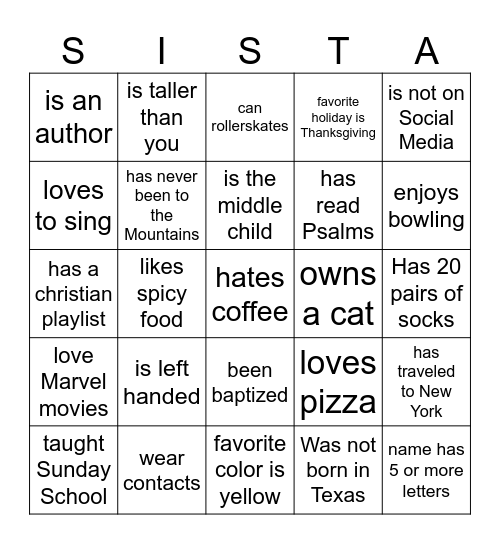 Meet and Greet Bingo Card