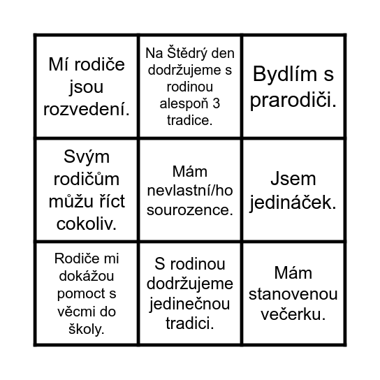 Rodina Bingo Card