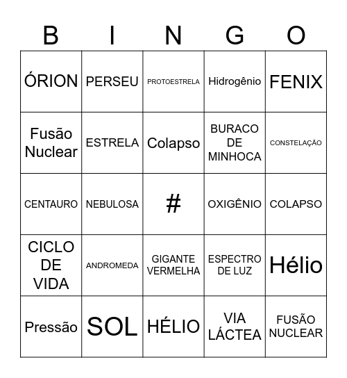 EVOLUÇÃO ESTELAR Bingo Card