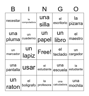 Unidad 4- School supplies Bingo Card