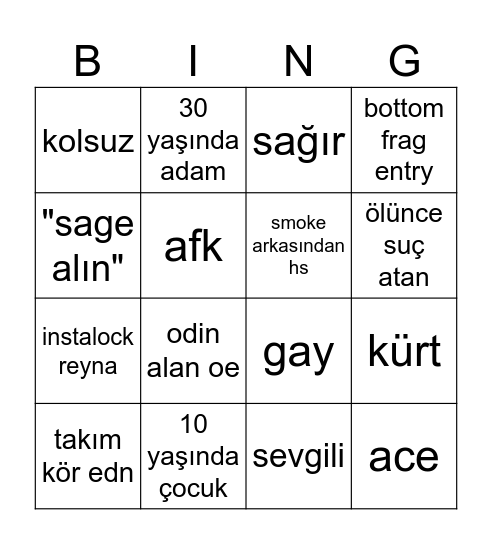 Valorant Bingo Card