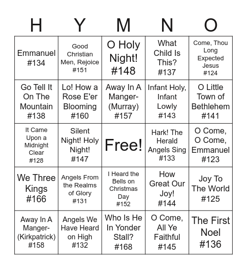 Cookies & Carols Hymn Bingo 12/15/24 Bingo Card