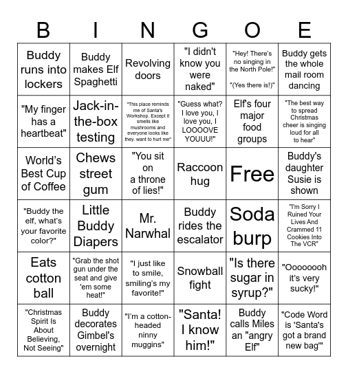 Elf Movie Bingo Card