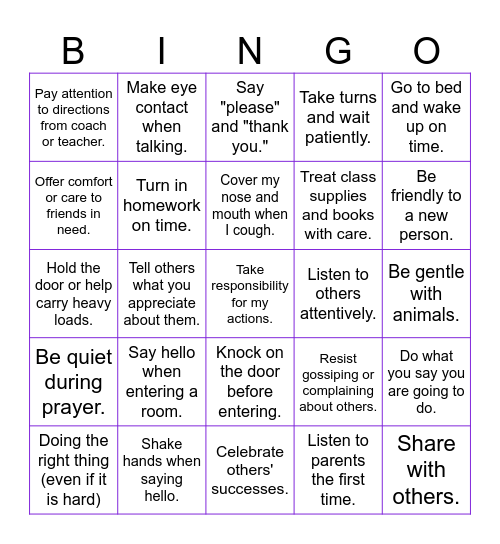 RESPECT Bingo Card