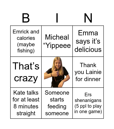 Dinner bingo Card