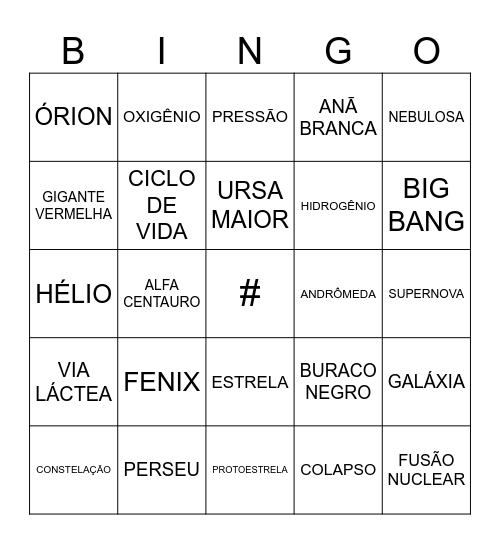 EVOLUÇÃO ESTELAR Bingo Card