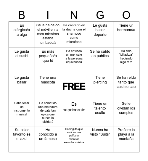 Ana's 25 Bingo Card