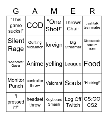 GAMER RAGE BINGO 2 (DOS) (ZWEI) (DWAZ) Bingo Card