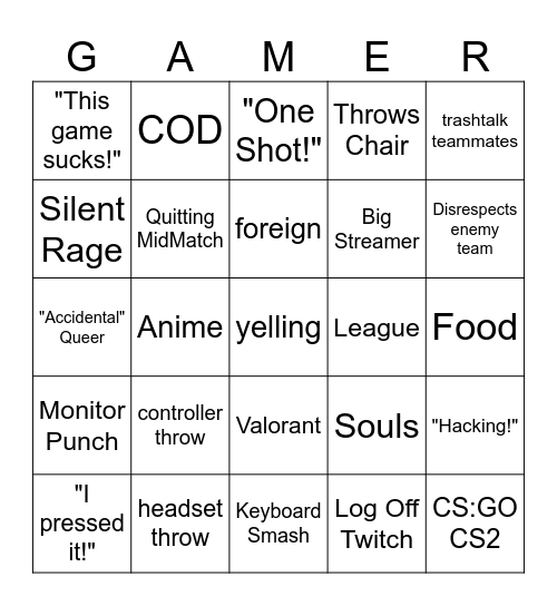 GAMER RAGE BINGO 2 (DOS) (ZWEI) (DWAZ) Bingo Card