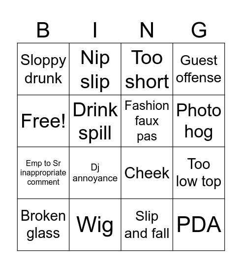 Holiday Party bingo Card