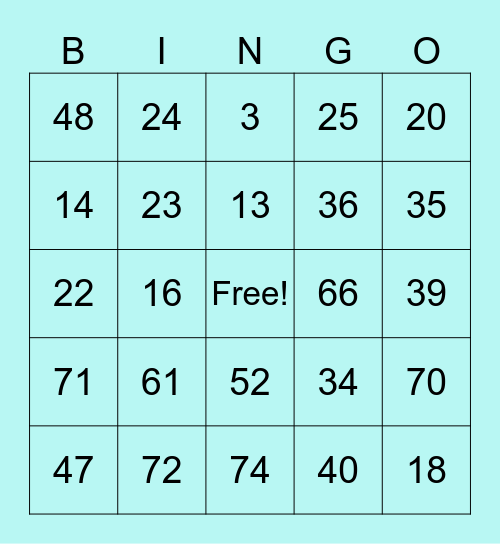 Holiday Dinner Bingo Card