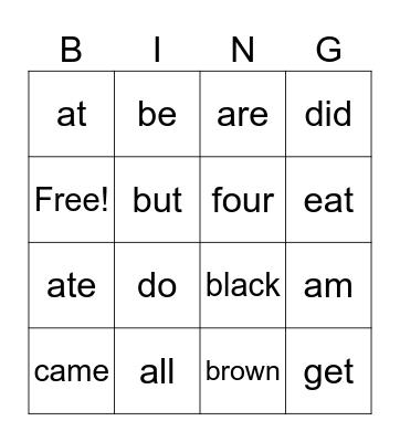 Primer Dolch Sight Words Bingo Card