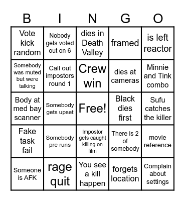 Among Us Bingo Card