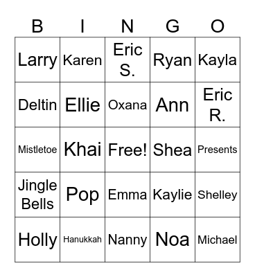 Reshes Family Bingo Card