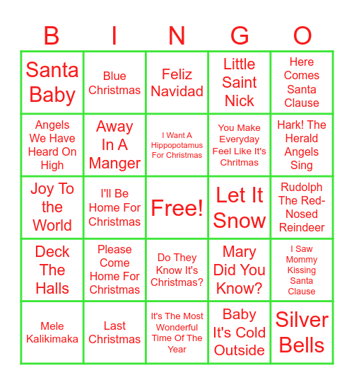 Christmas Music Bingo Card