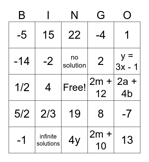 Semester 1 Review Bingo Card