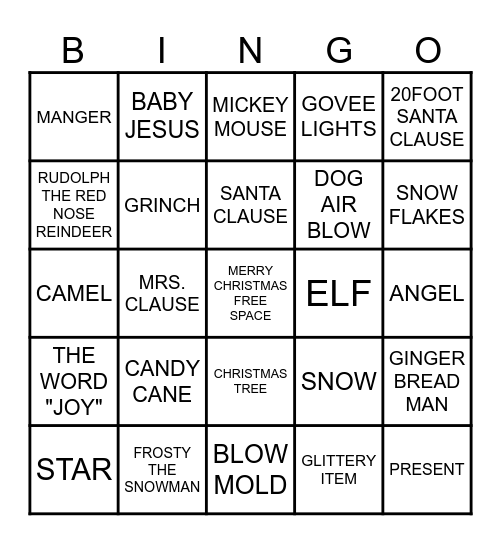 Christmas Lights Bingo Card